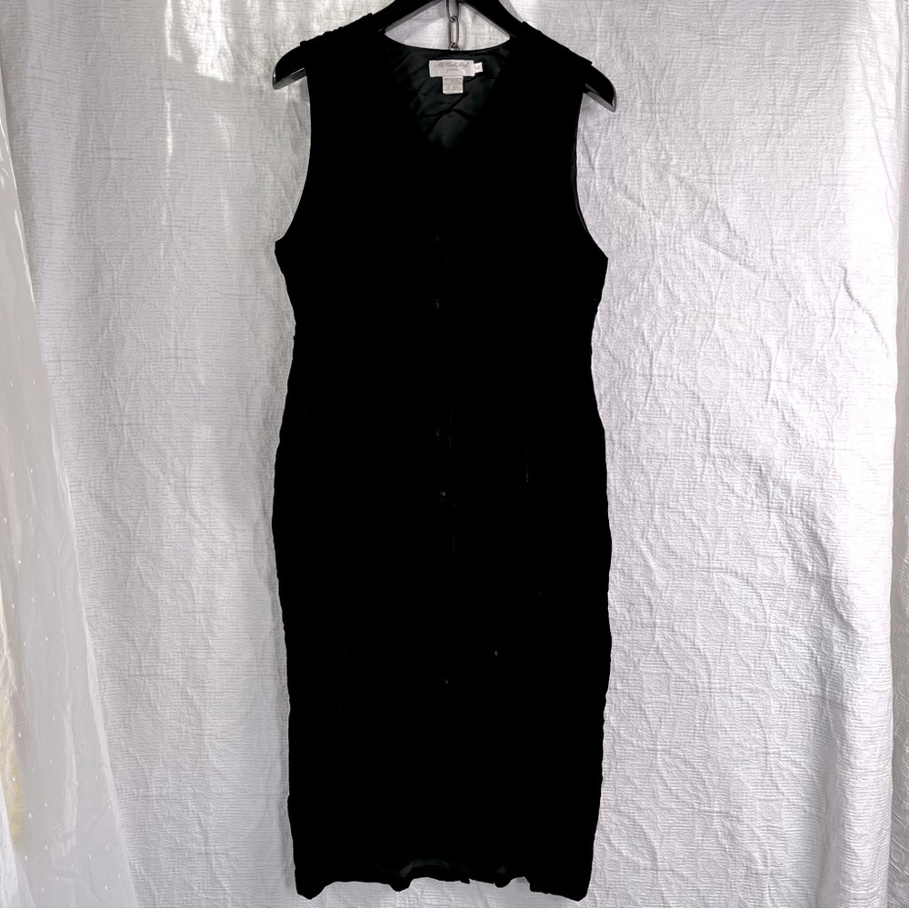 Vintage Black Velvet Dress Silk Blend All Week Long Womens 12 Petite button midi